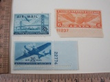 Three U.S. Air Mail Postage Stamps includes 6 Cents, Block of Two 30 Cent and 25 Cent