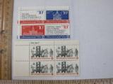 Two Blocks of 4 US Postage Stamps including 1974 10-cent First Continental Congress (Scott #s