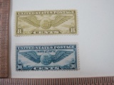 Two US Air Mail Stamps, 8 Cent Domestic and 30 Cents Trans-Atlantic Air Mail