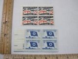 Two Blocks of 4 US Postage Stamps including 1958 3-cent International Geophysical Year (Scott #1107)