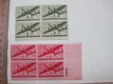 Two Blocks of 4 Air Mail Stamps including 6-cents and 8-cents