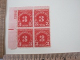 Block of 4 1930 3-cent Postage Due Stamps, Scott #J72