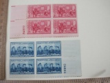 Two Blocks of 4 US Postage Stamps including 1952 3-cent Betsy Ross (Scott #1004) and 3-cent Women in