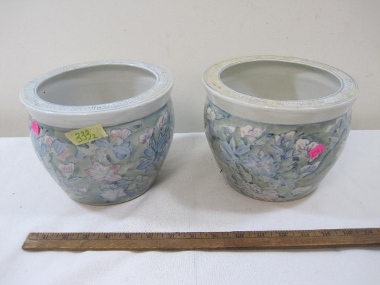 Two Ceramic Floral Planters Approx.. 6 in Tall, 8 in Wide