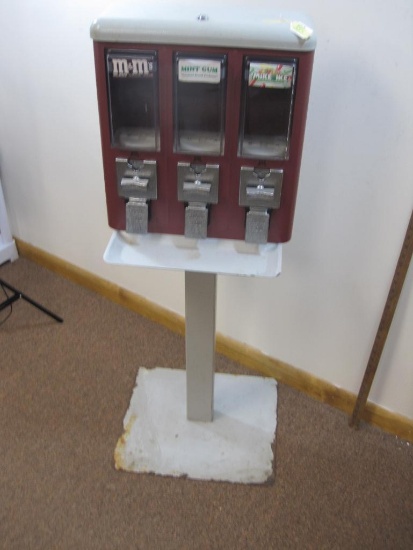 Metal Gumball Machine with Three Candy Holders Keys included 44 inches Tall