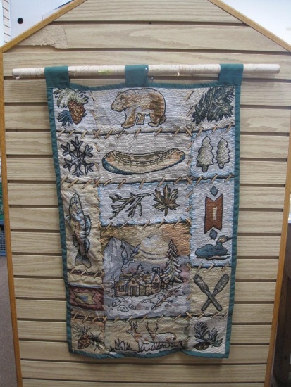 Hanging Rustic Tapestry with Woodland Theme 36 Inches Tall