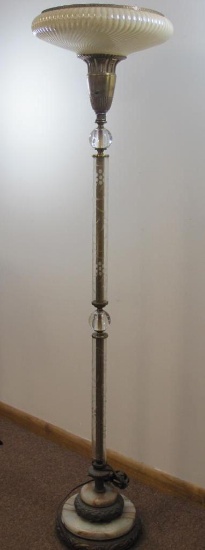 Glass Floor lamp with metal fixtures and marble base Approx. 65 inches Tall See pictures for