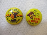 Two 1964 Hanna Barbera/Yogi Bear Political Pins including Yogi Bear for President and Mr Jinks