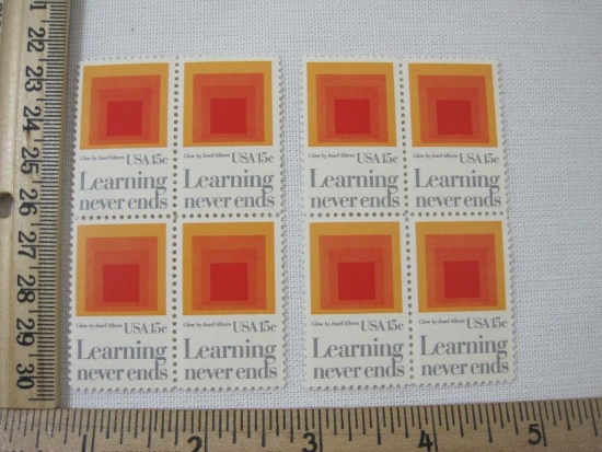 Two Blocks of Four Learning Never Ends 15 Cent US Postage Stamps Scott #1833