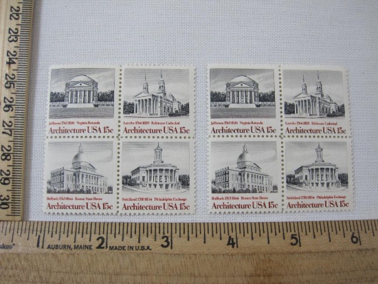 Two Blocks of Four 15 Cent Architecture US Postage Stamps #1838-41