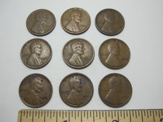 Nine Wheat Pennies including (4) 1926, 1928, 1928-S, and (3) 1929