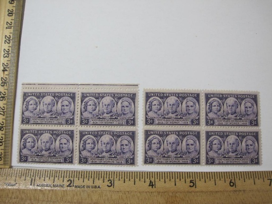 Two Blocks of Four 3 Cent 100 years of progress of women US Postage Stamps Scott #959