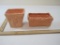 McCoy Pottery Peach Leaf Pattern Rectangle Planter and Small Square Peach Planter with Embossed Lily