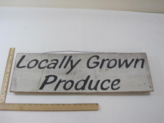 Hanging Rustic Wooden Locally Grown Produce Sign, Approx 26 inches long