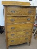 Antique Oak 6 Drawer Dresser with Rolling Wheels Approx 53x33x19 Missing One Handle