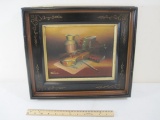 Signed Walters Oil Painting of Violin and Sheet Music in Wooden Hanging Frame
