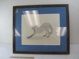 Inlaid Sketch of Fox Signed May in Wooden Hanging Frame