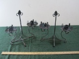 Two Vintage Metal Candle Stick Holders with Two Holders on Each