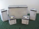 1960s Lincoln Beauty Wear Metal Storage Containers for Coffee, Bread, Flour, Sugar and Tea