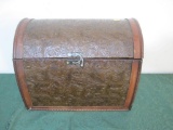 Wooden Chest with Embosed Leather Accents