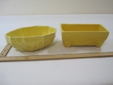 Two Yellow McCoy Pottery includes Pine Cone Patterned Window Box Planter and Circular Lotus Flower