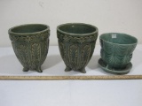 Three Green Pottery Planters