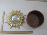 Golden Sun Mirror Decoration and Wooden Bowl