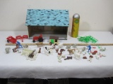 Pressed Tin Rolling Acres Farm Barn Doll House with Accessories