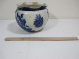 Antique Blue Glazed Pottery Planter with Gold Accents