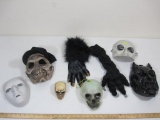 Assorted Halloween Decortions including Masks, Hanging Skull and more