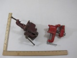 Two Small Red Metal Vises, One Stanley Brand