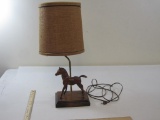 Wooden Horse Table Lamp with Burlap Shade