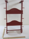 Wooden Red Wall Hanging Organizer with Towel Holder