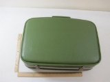 Vintage Olive Green Leather Suitcase with Key