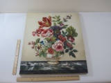 Oil on Canvas Painting of Vase with Flower Arrangement Signed Paredes