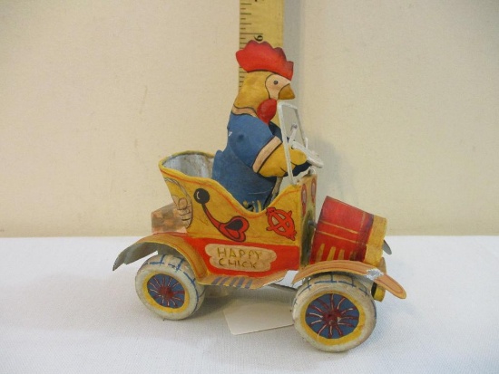 Vintage Bethany Lowe Happy Chick Tin Car with Rooster Driver, see pictures for condition, AS IS, 6