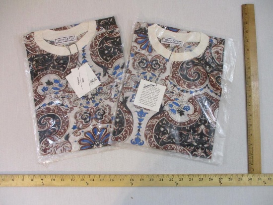 Two L Creme De Silk Riviera 100% Silk Shirts, both new in plastic, 10 oz