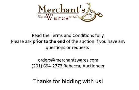 Pickup for this auction is at our Merchant's Wares Showroom, 1141 Greenwood Lake Turnpike, Ringwood