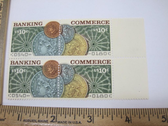 Block of Four 10 Cent Banking Commerce US Postage Stamps