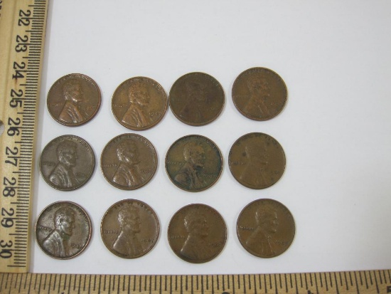 Twelve 1947 US Wheat Pennies