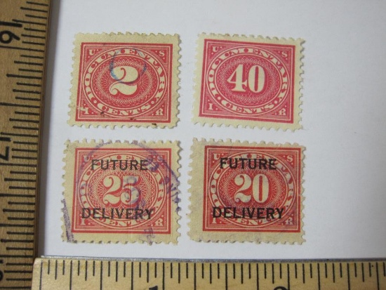 Four US Documentary Postage Stamps includes 2 Cents, 40 cents, 20 Cents and 25 Cents