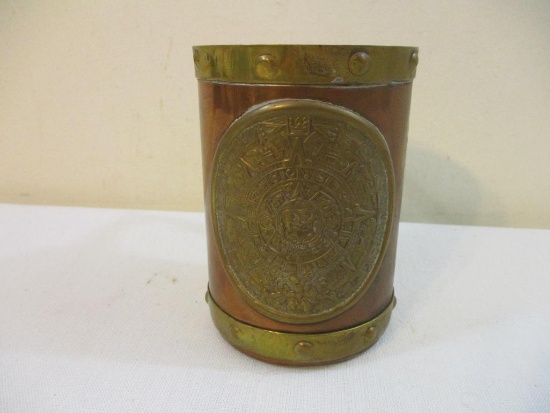 Copper Mug with Brass Handle and South American-Style Accents, 12 oz