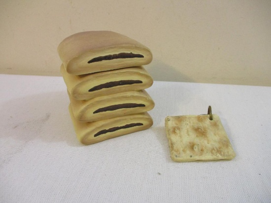 Nabisco Novelty Items: Ceramic Fig Newton Candle and Rubber Saltine Cracker Keychain, 9 oz