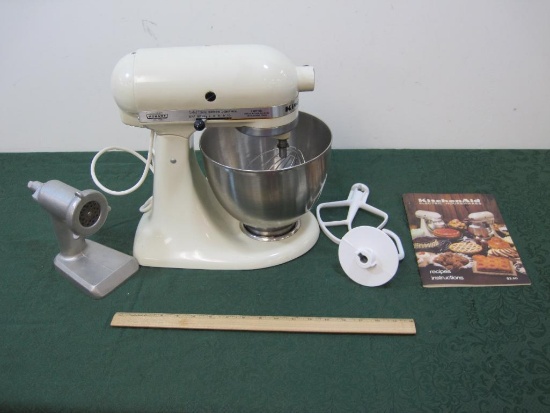 Kitchen Aid Solid State Speed Control Metal Mixer with Accessories including Meat Grinder and Recipe