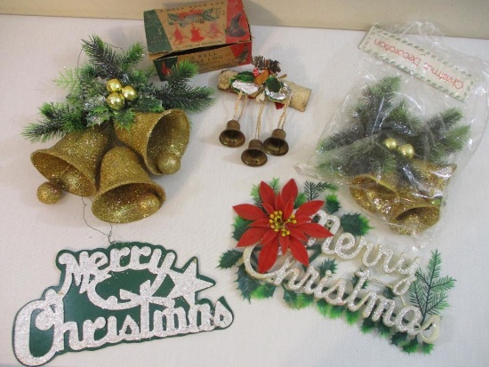 Assorted Vintage Christmas Bell and Glitter Decorations including 3 Bell Yule Log from Criterion