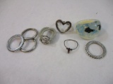 Silver Tone Rings including heart, flower and more, 1 oz