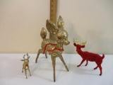 Three Vintage Christmas Deer Figures, 1 lb 14 oz