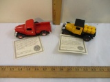 Two Diecast Trucks including Akro Products Red 1936 Ford Pickup (in original box) and 1928 Chevy