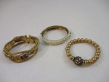 Three Vintage Bracelets including hinged bangle, stretch beaded and more, 3 oz
