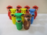 9 Yogi Bear and Huckleberry Hound Plastic Bowling Pins, see pictures AS IS, 9 oz